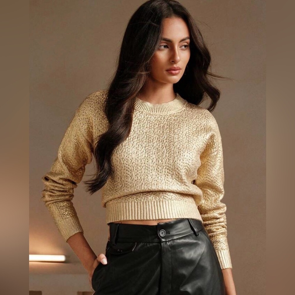 Anewsta (SHEIN) Gold Metallic Cropped Sweater - L